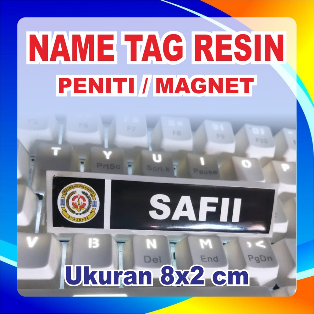 

Name Tag / Nama Dada Bahan Akrilik Lapis Resin Ukuran 8x2