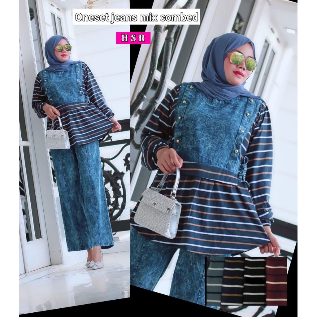 one set celana jeans mix katun kombed