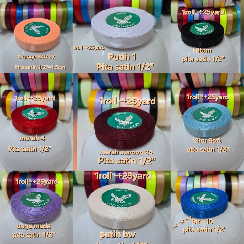 

PITA SATIN 1/2" INCH 1,5cm -+25yard Eagle DIY hampers pita kado pita bouqet bucket jepitan