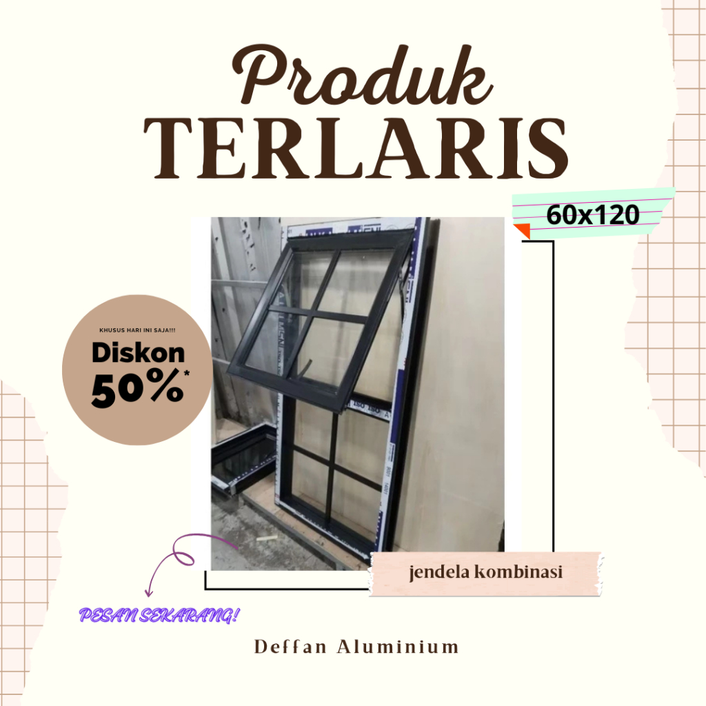 kusen jendela aluminium kombinasi 60x120