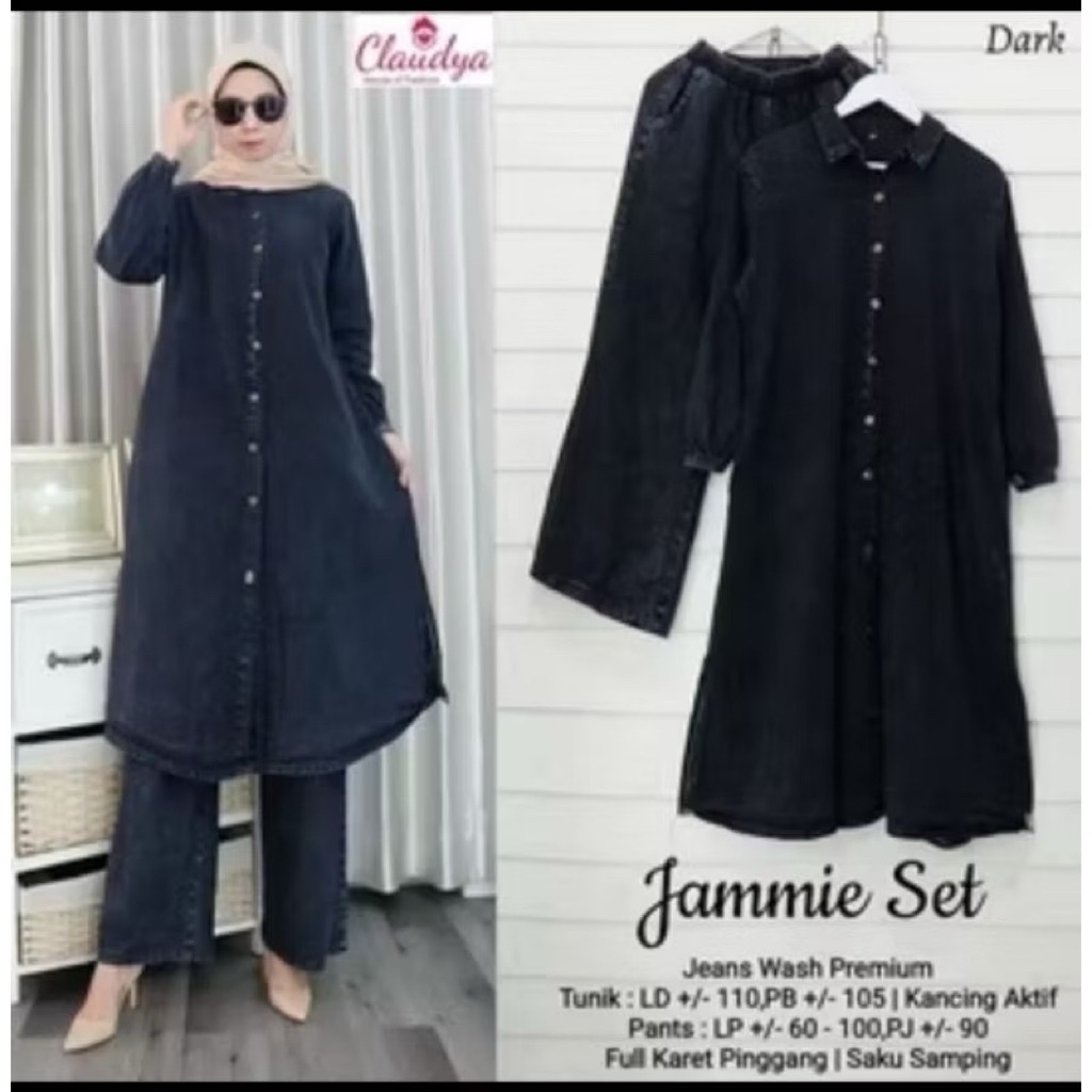 HOT DEALS Jammie Setcel Tunik Jeans Premium Quality Setelan Celana Jeans & Tunik Panjang