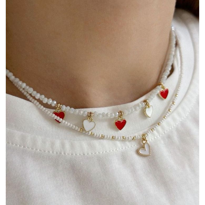 Faux Pearl Tassel love Pendant Necklace