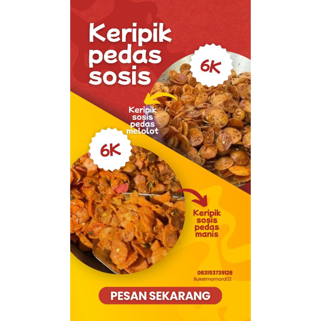 

terlaris keripik sosis pedas melolot