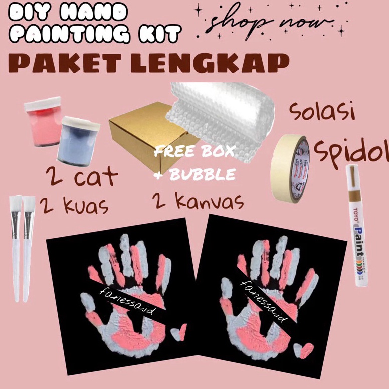 

free box DIY HAND PAINTING KIT CAP TANGAN KANVAS COUPLE KODE E8L7
