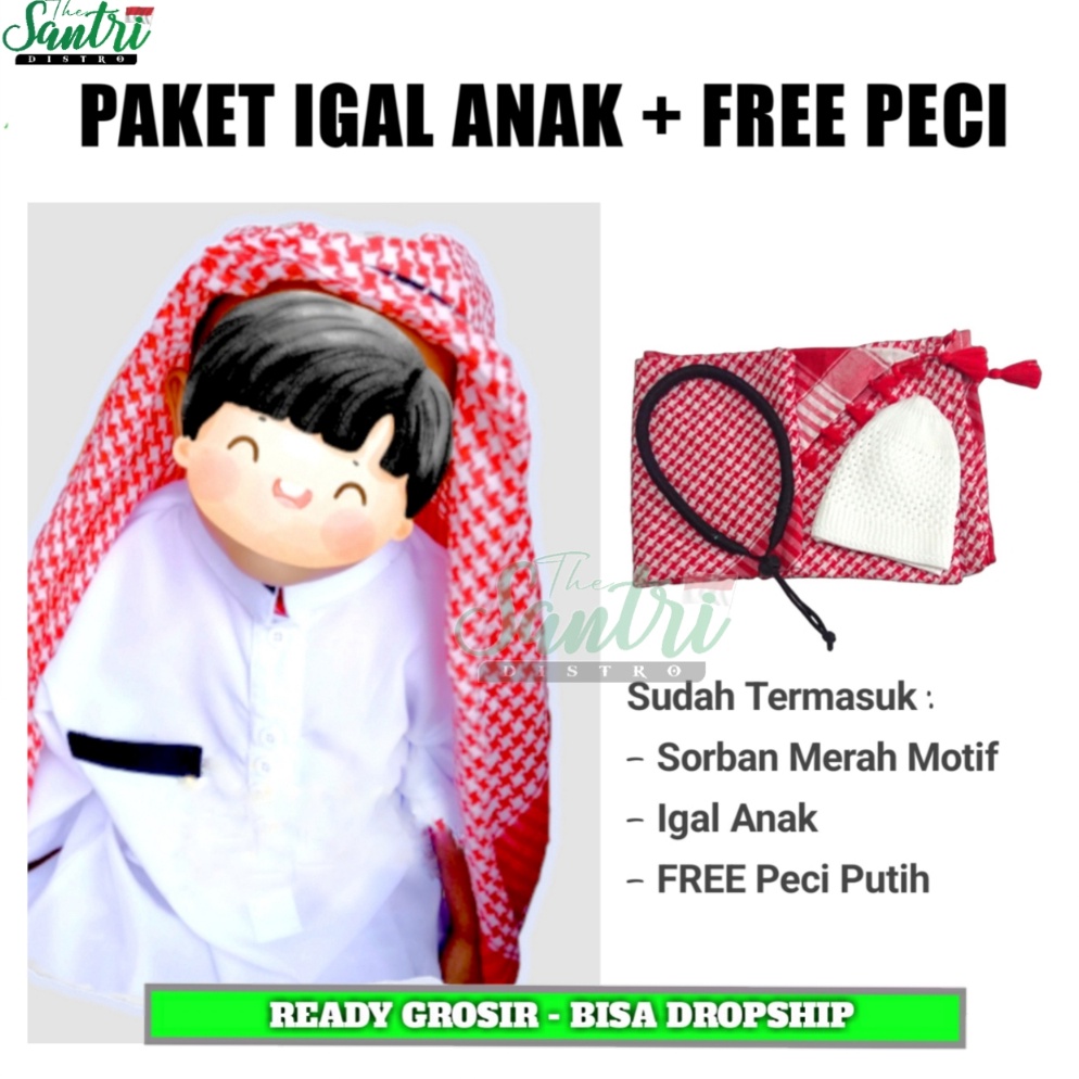 KODE A66V Sorban Kepala Arab Anak  Igal Sorban Anak  Sorban Ikat Kepala  Sorban Arafat Anak Plus Iga