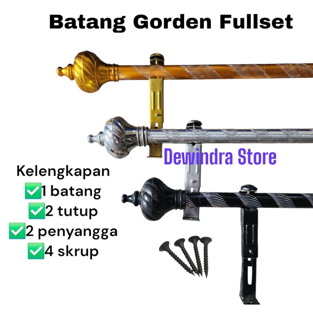 Batang Tiang Gorden 50 - 300 Cm Gagang Hordeng Jendela Pintu Full Set
