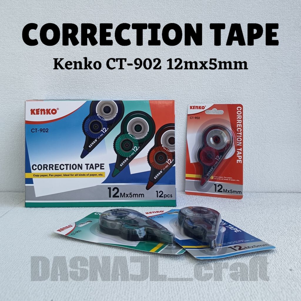 

( 1 pack / 12 pcs ) Correction Tape Kenko CT-902 12mx5mm Tipe-X Kertas Stipo Kertas Tip Ex Kertas Roll Koreksi Pena Pita Koreksi