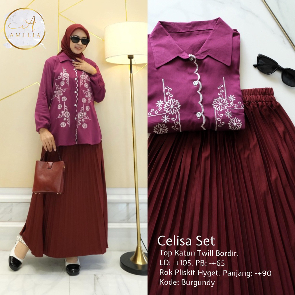 Ninand.id Setelan Rok Atasan Katun Bordir Rok Plisket by AMELIA || 15.6 Celisa Marion set Tunik Set 