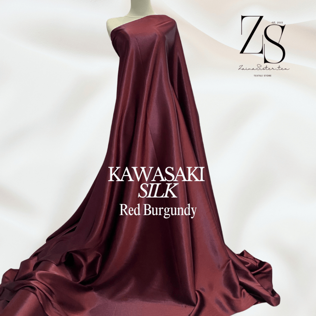 0,5 Meter Bahan Kain Satin Silk Kawasaki | Kawasaki Silk Premium Tebal | Warna Red Burgundy