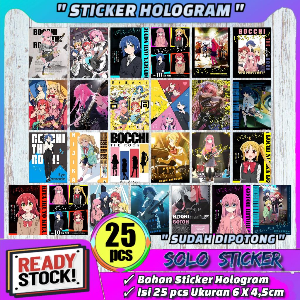 

Paket 25 pcs Sticker Anime Bocchi The Rock Hologram - Anti Air, Sudah Dipotong