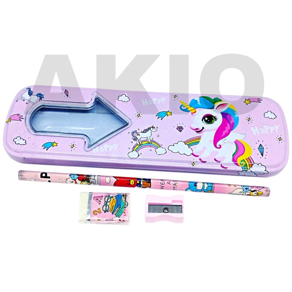 

Tempat Pensil Anak Set Alat Tulis Karakter UNICORN PONY PEGASUS LPY99-16 Kaleng Besi Murah