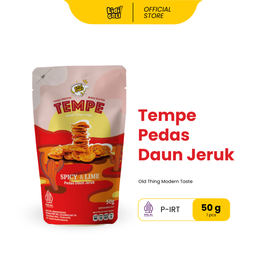 

Geli Chips - Keripik Tempe Sagu Rasa Pedas Daun Jeruk 50 gr