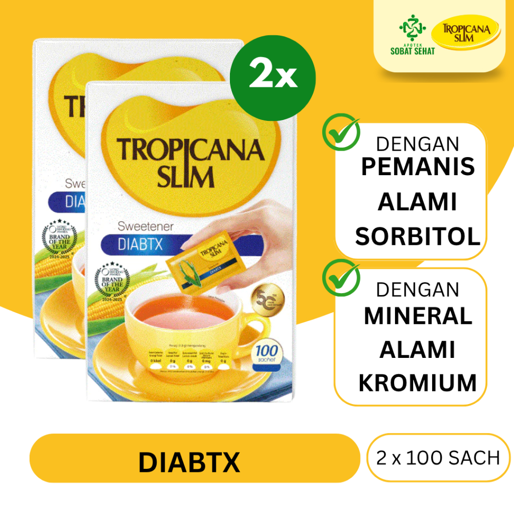 

Twin Pack - Tropicana Slim Sweetener DIABTX 100 Sachet - Pemanis untuk Diabetesi