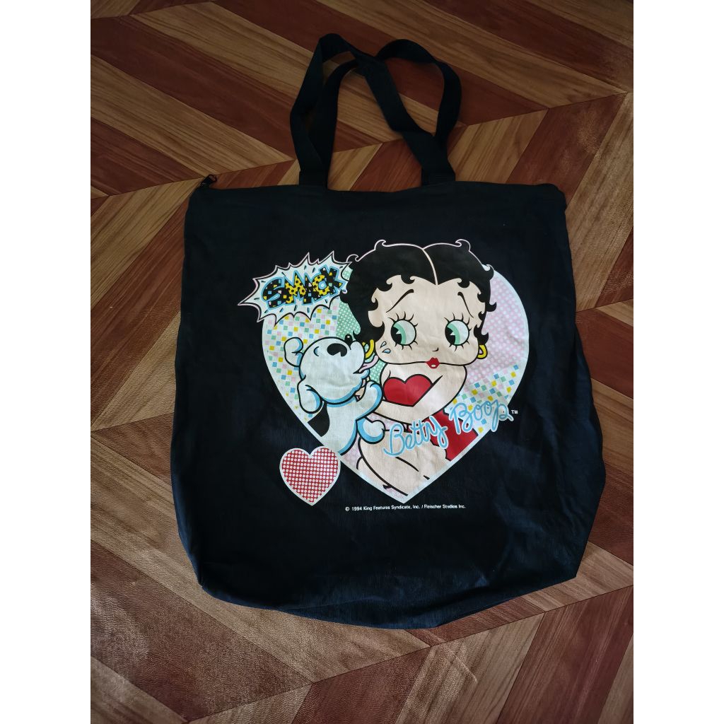 Tas tote bag Betty boop and puppy dog large // Tote bag Betty Boop kanvas black