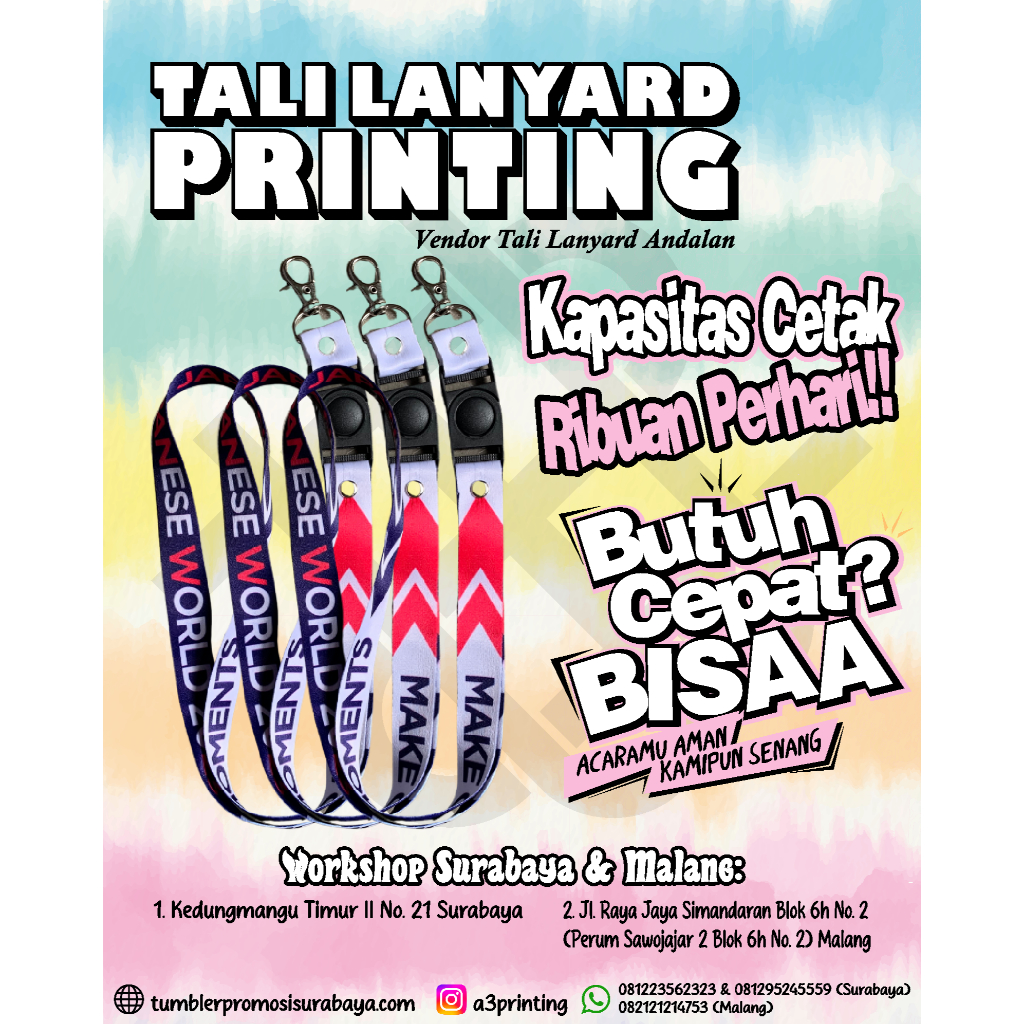 

Tali lanyard custom ukuran 2cm khusus pengerjaan kilat besok jadi cocok untuk event mepetmu