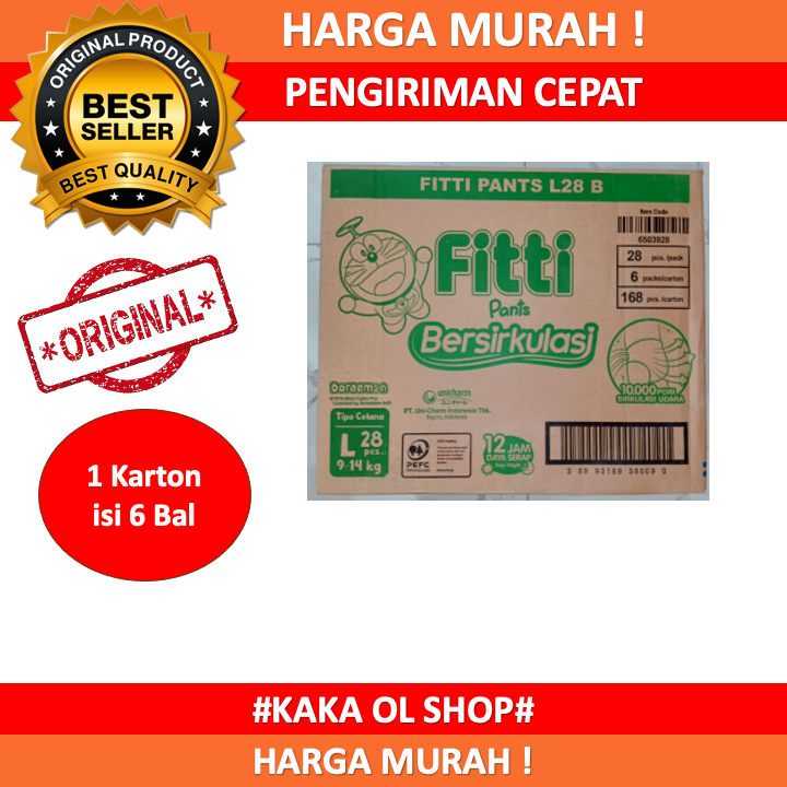 Terlaris Fitti Pants Popok Celana Kardus/Karton S40/M32/L28/XL26/XXL24/S56/M52/L46/XL40/XXL36