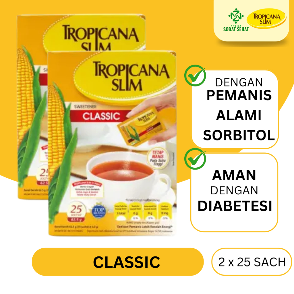 

TWIN PACK - Tropicana Slim Sweetener Classic 25 Sachet - Pemanis untuk Bantu Batasi Gula