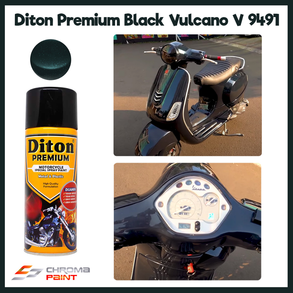 Cat Motor Diton Premium Vespa Color Warna Hitam - Black Vulcano V 9491 - Cat Pilok Diton