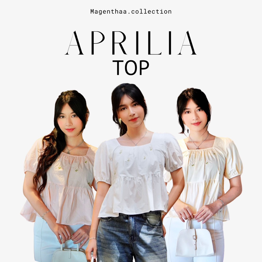 BLOUSE CROP TOP|APRILIA TOP|Top wanita square neck ruffle|puffy blouse|atasan wanita lengan puffy