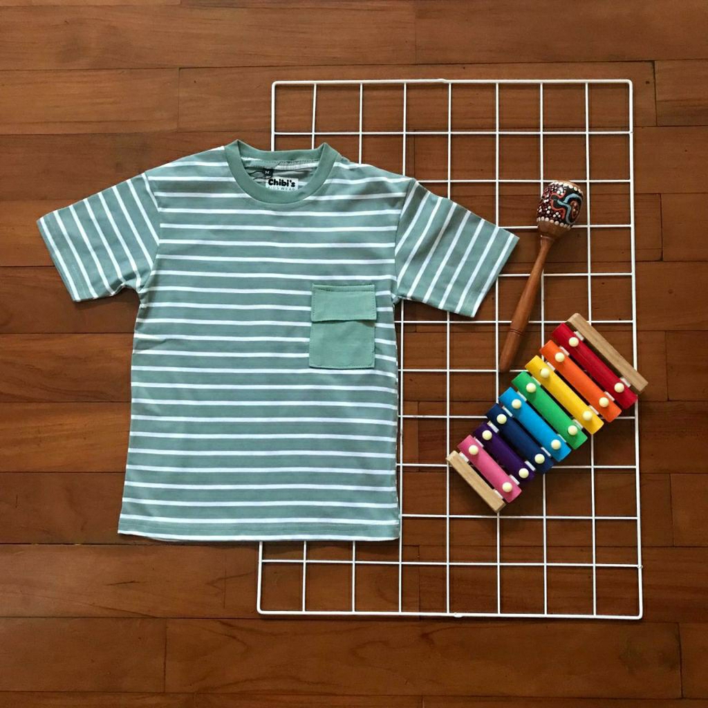 Baju kaos anak laki laki usia 3-8 thn,salur hijau sage