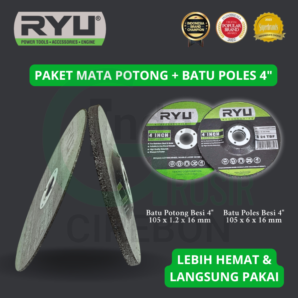 RYU PAKET Batu Potong Besi 4" + Batu Poles 4"