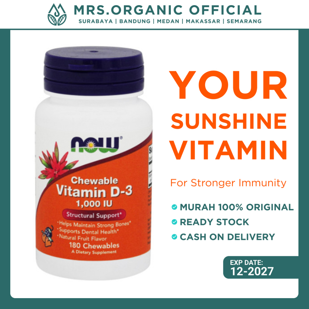 Vitamin Suplemen Now D-3 D3 1000 IU CHEWABLE  Tablet Kunyah Isi 180 Tablet