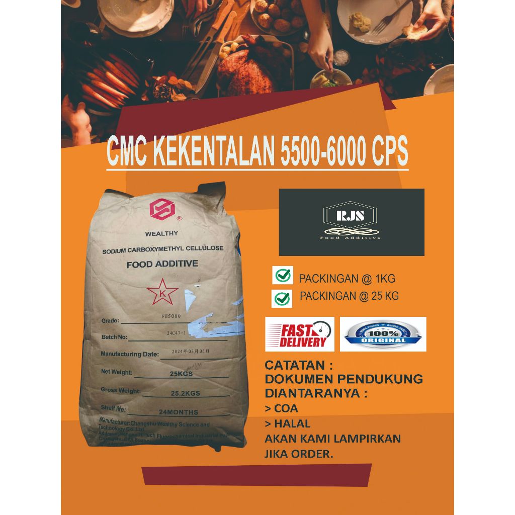

CMC FOOD GRADE KEKENTALAN 5500-6000 CPS/PENGENTAL MINUMAN DAN MAKANAN/PENGIKAT AIR/PENGENTAL SAOS,KECAP,SIRUP PACKINGAN 1 KG DAN 25 KG BERSERTIFIKAT HALAL MUI