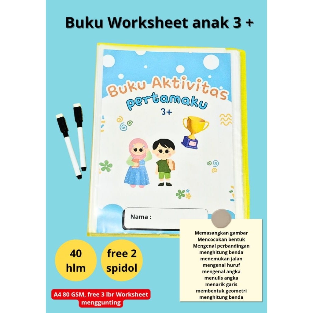 Buku Aktivitas Anak 3 tahun (Worksheet Activity Anak 3 tahun) 80 GSM