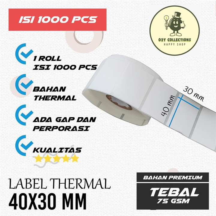 

THERMAL LABEL STICKER 40 x 30 MM 1LINE STIKER BARCODE 40X30 MM 1000PCS