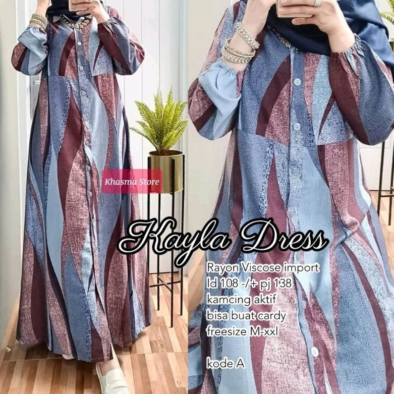 Gamis Rayon Premium Kayla Dress Motif by khasmafashion