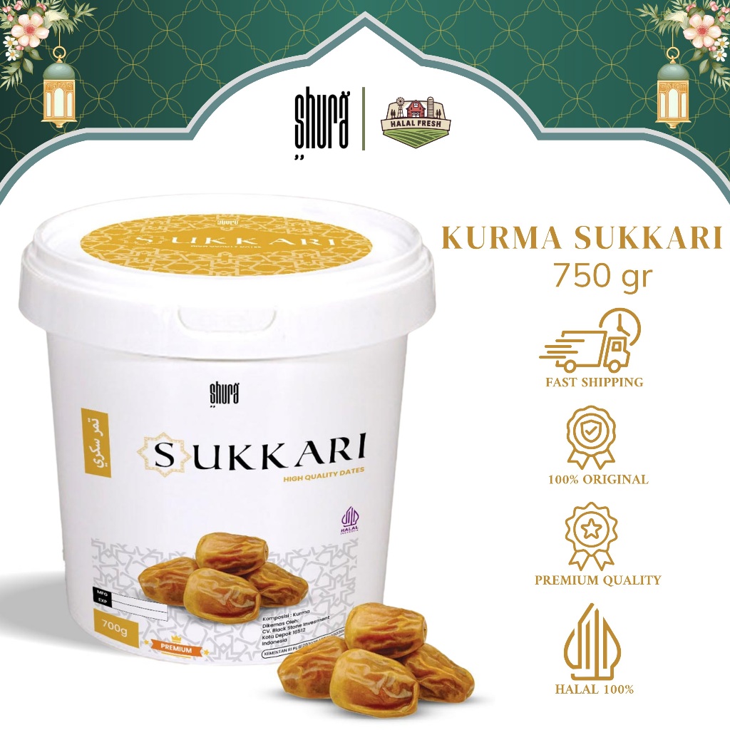 

Shura Kurma Sukari Dates Sukkari Raja Ember 700gr Lembut Manis Legit Premium