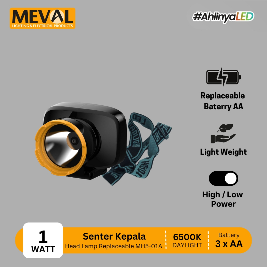 MEVAL Senter Kepala Head Lamp 1 Watt Replaceable Battery | MH5-01A