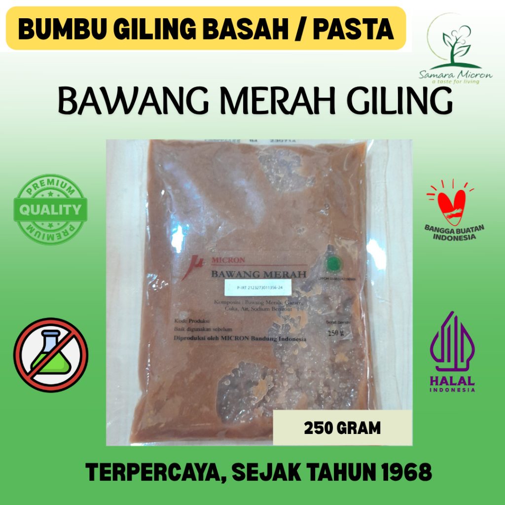 

Bumbu Dasar Samara Micron - Bawang Merah Giling / Pasta - 250 Gram