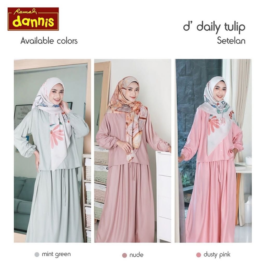 Dannis d'Daily Tulip Oneset Set Setelan Blus Bawahan Panjang Katun Wanita Remaja dan Dewasa'