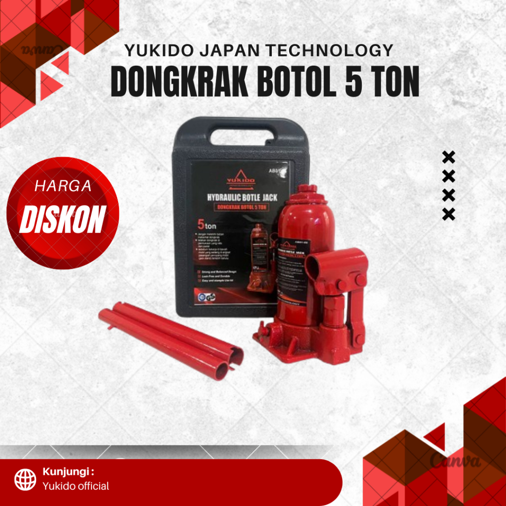YUKIDO Dongkrak Hidrolik Model Botol 5Ton Alat Pengangkat Beban berat