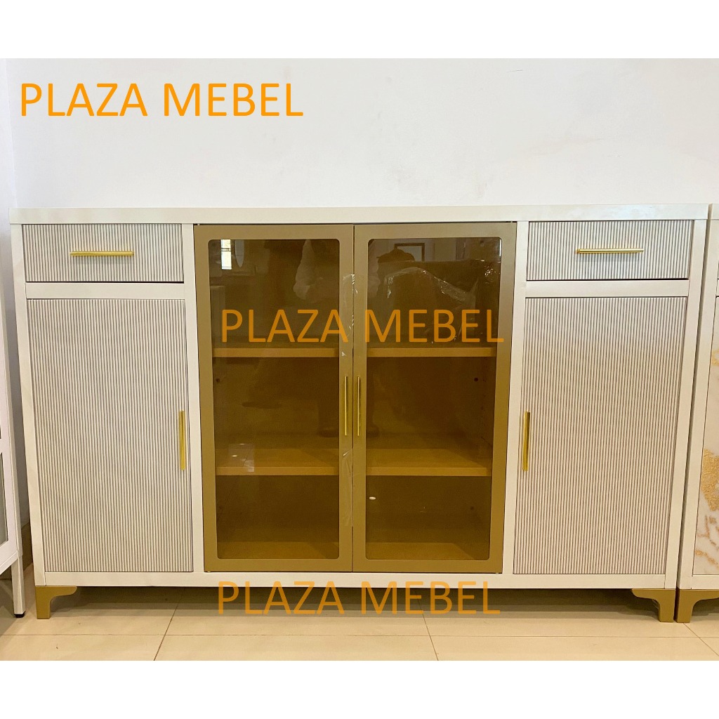Buffet Pendek Besi Avery HST 4 Pintu Vertical Strip / Sideboard Meja TV Metal Kabinet Credenza