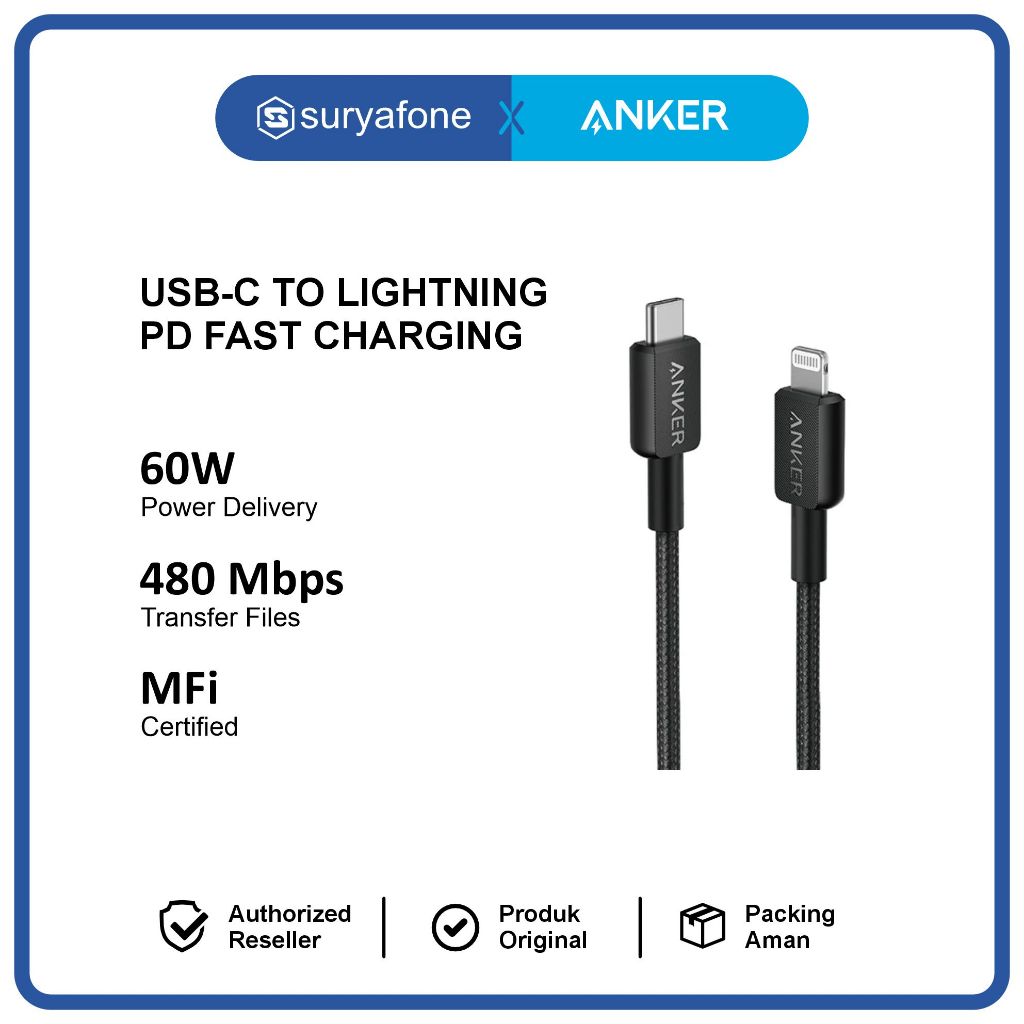 ANKER Kabel Data Iphone MFi 60W USB-C to Lightning Fast Charging