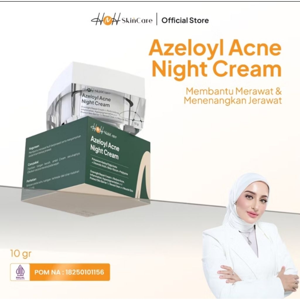 HNH SkinCare Azeloyl Acne Night Cream - Krim Malam Ringan untuk Kulit Berjerawat