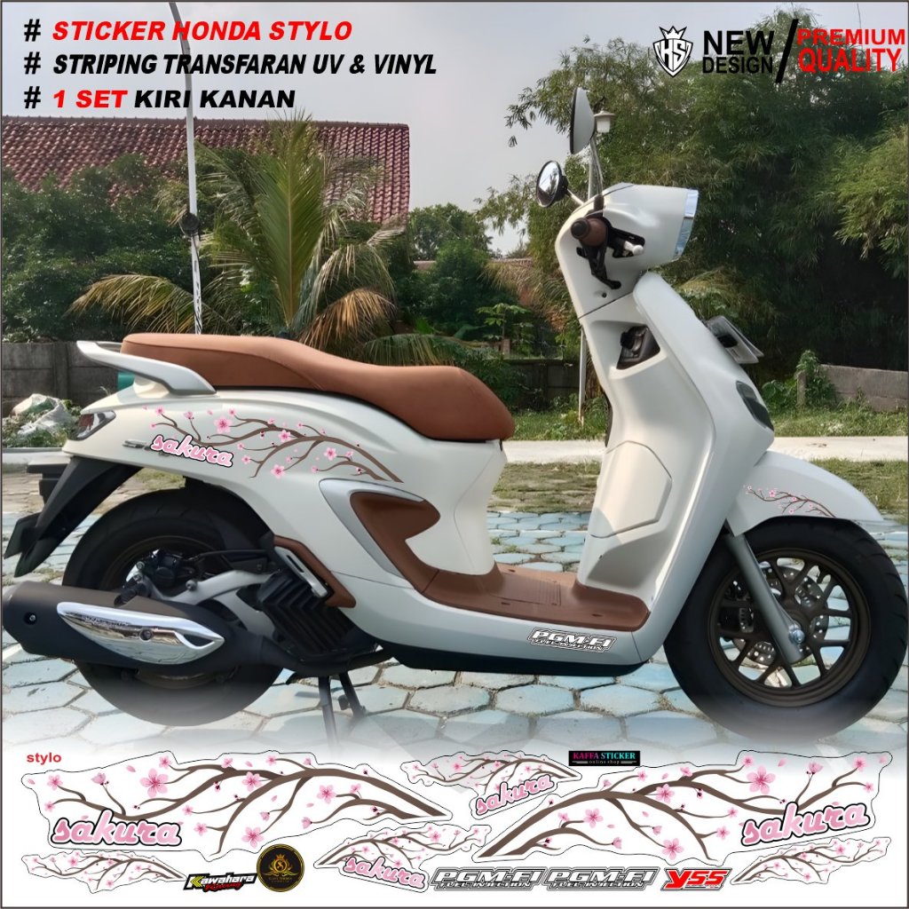 STRIPING STYLO 160 GRAFIS BUNGA SAKURA TRANSPARAN STIKER MOTOR STYLO LIST SIMPEL MINIMALIS / STRIPE