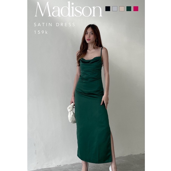 Dress Madison Satin Dress  Ocha Wear  Dress Pesta Satin Backless  Slit Party Dress  Dress Kondangan 