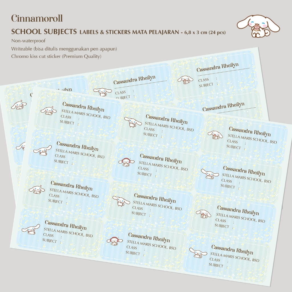 

CINNAMOROLL / STICKER MATA PELAJARAN / WRITEABLE LABEL