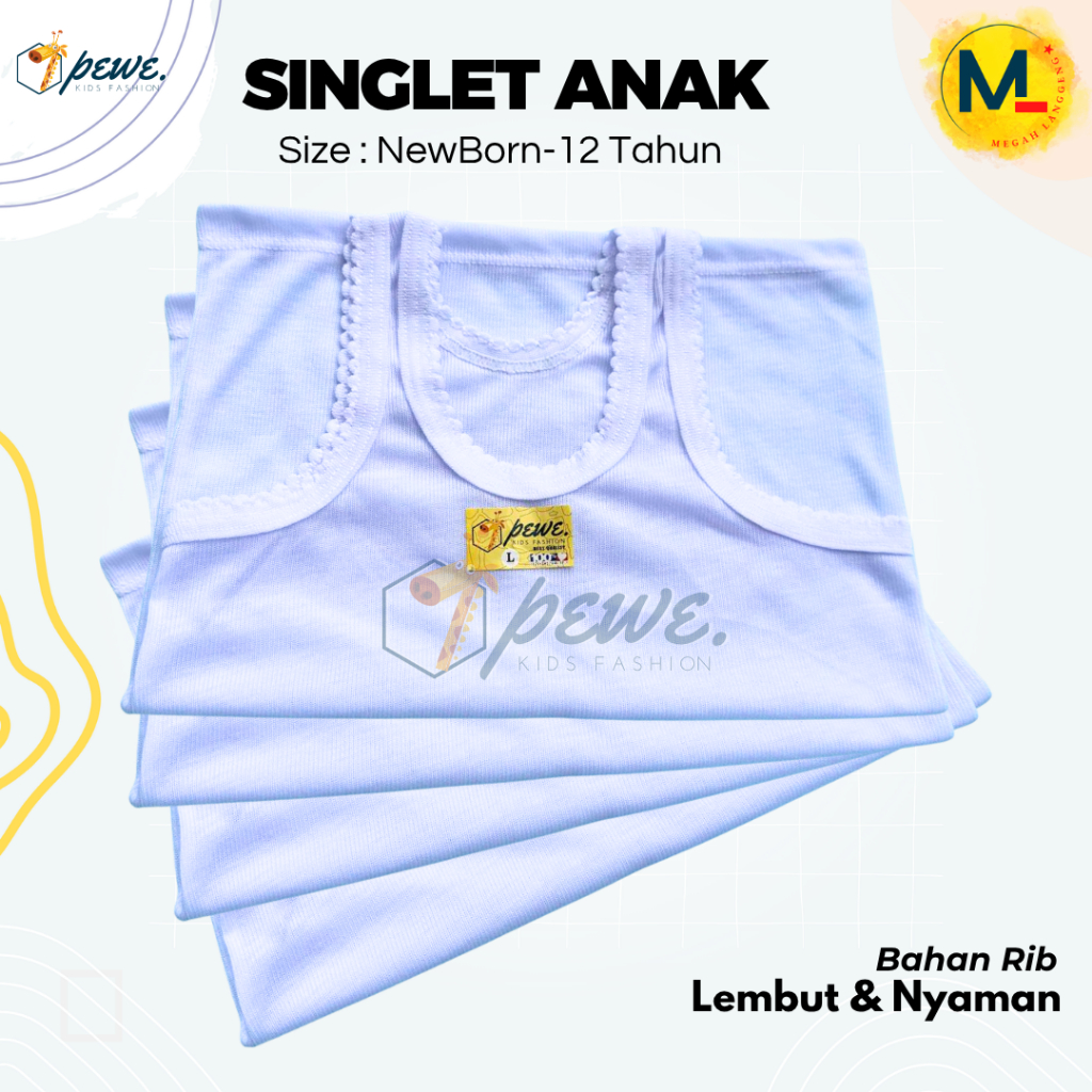 12 Pcs Kaos dalam anak perempuan  & laki laki usia 1 tahun -10 tahun Nyaman digunakan / singlet Warn