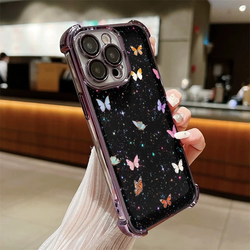 Sertamulia1 Plating Airbag Case Ungu Aesthetic Unik Dan Lucu Silikon Soft Case Untuk Iphone 13 11 15