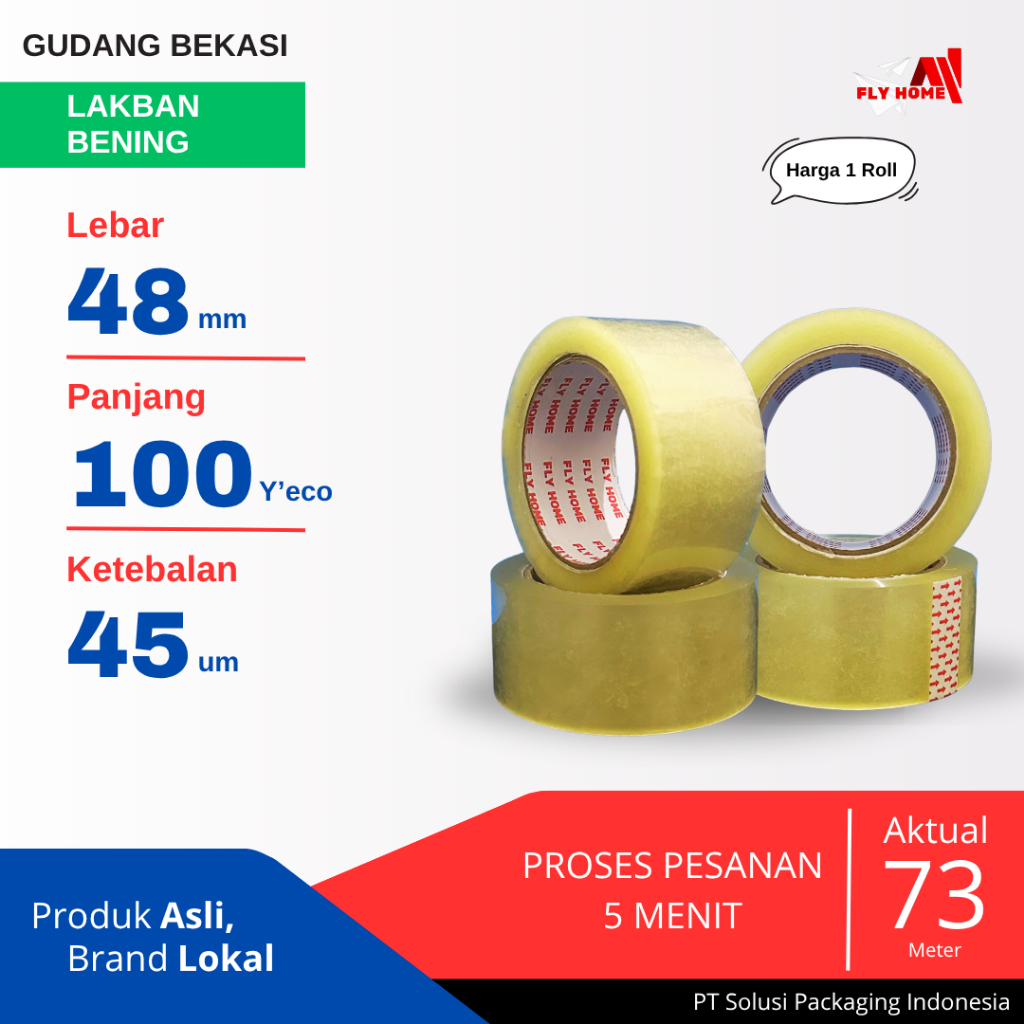 

FLYHOME 1Roll Lakban Bening 48x100Y 2inchi Solasi Uk Besar ECO 100 yard