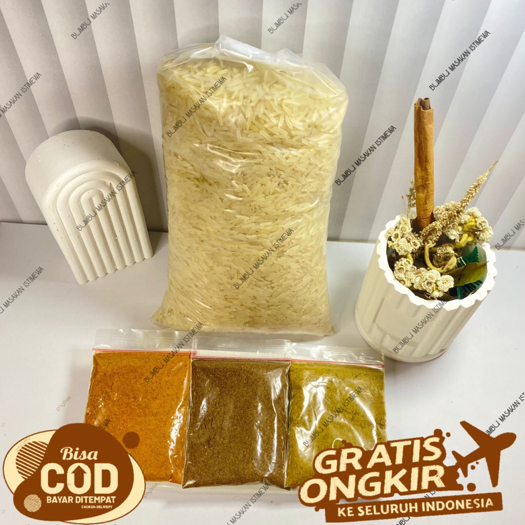 

Beras basmati 1kg dan bumbu instan kebuli briyani bukhori mandhi khabsah