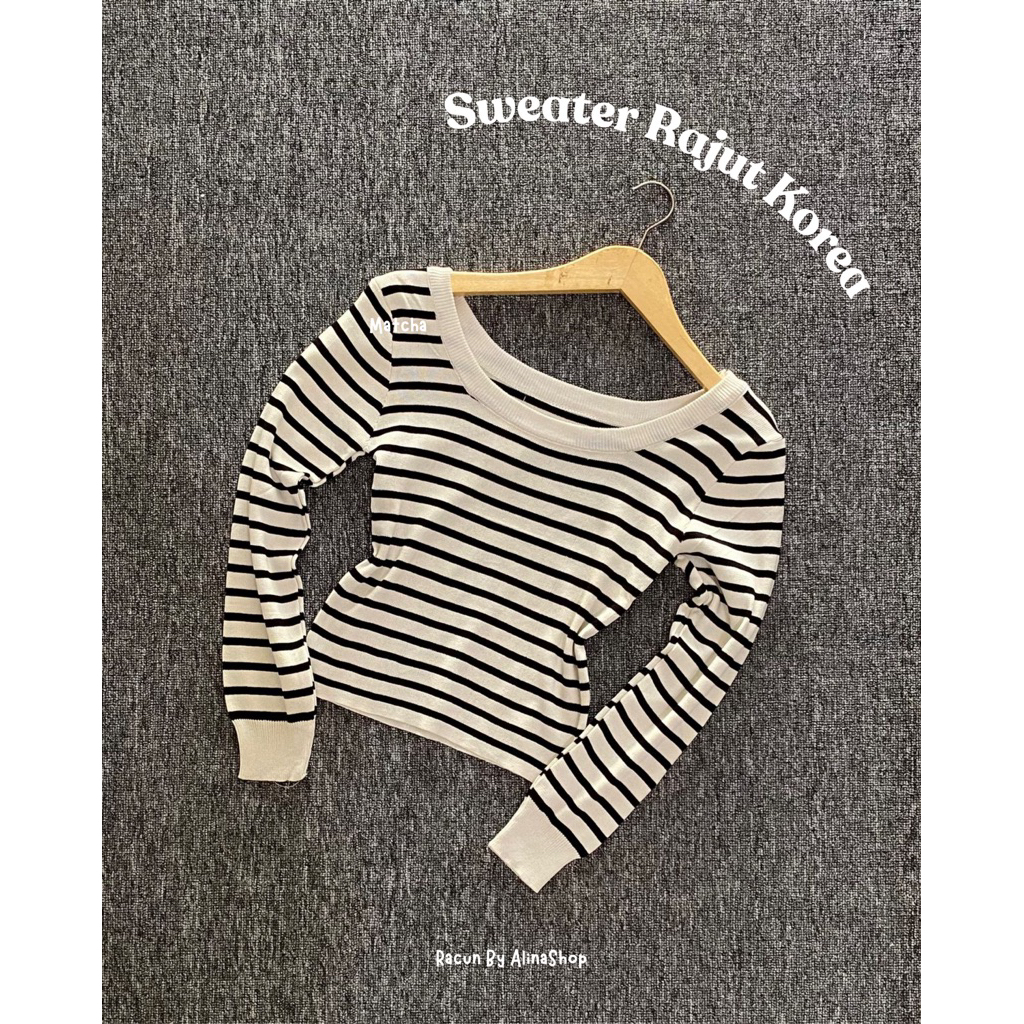 Sweater Rajut Stripe Korea Motif Garis