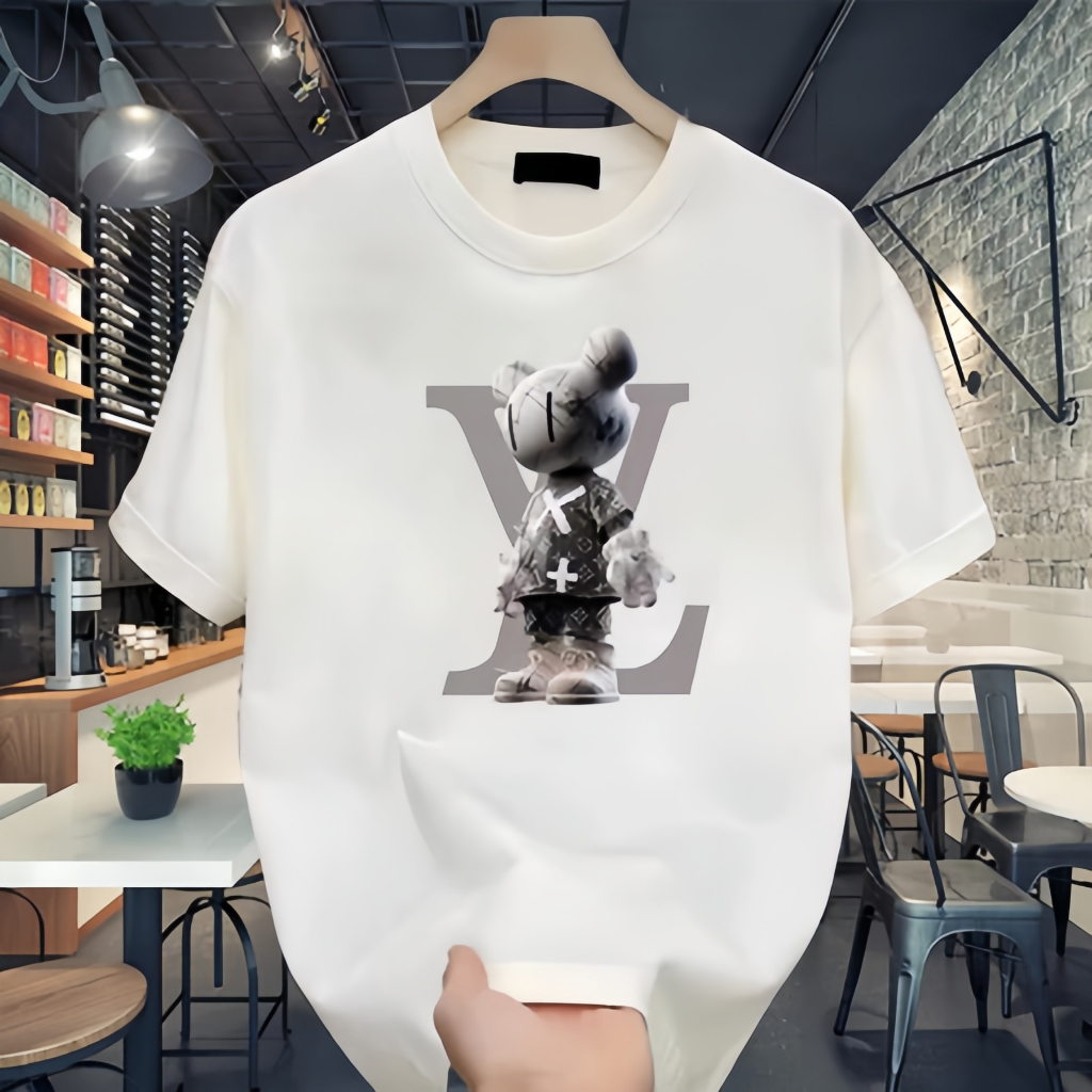 （COD）Outlets LV Bear Kaos Black White Oversized 20s Boxy Fit T Shirt Pria Wanita - Louis Vuitton748