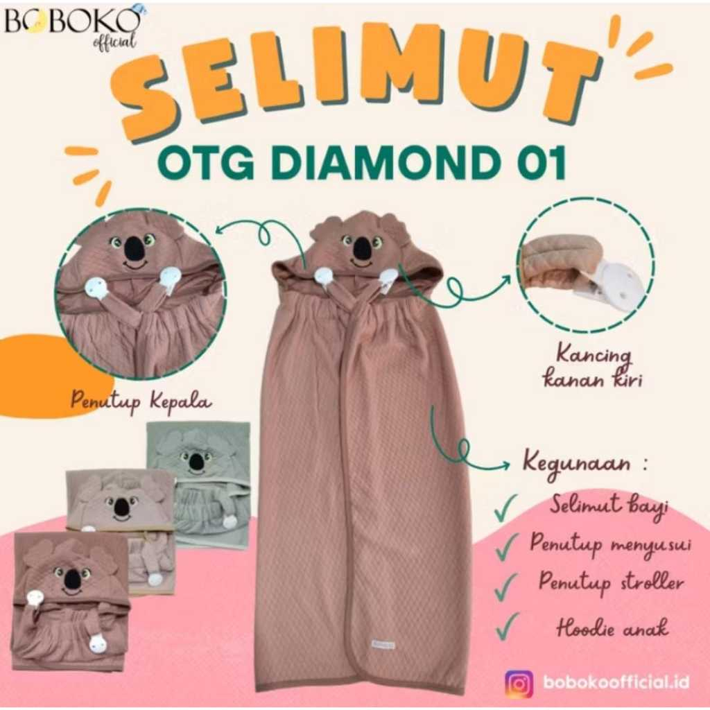 Blanket On The Go Selimut Bayi Clip On Penutup Menyusui 3in1 Diamond Karakter Premium Boboko