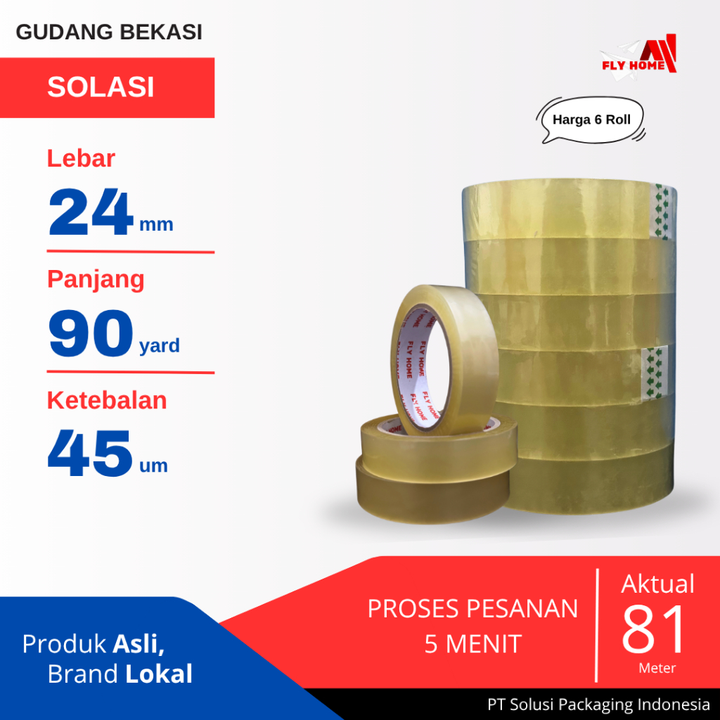 

FLYHOME 6Roll Lakban Solasi 24x90Y 1incin 81METER 90 Yard