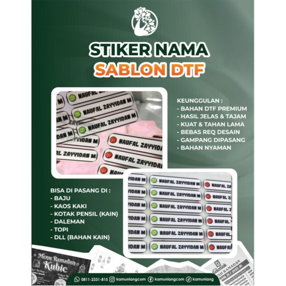 

Sticker Nama Sablon DTF Cetak (Print Sablon Siap Press)